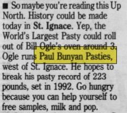 Paul Bunyan Pasties - May 1994 Article